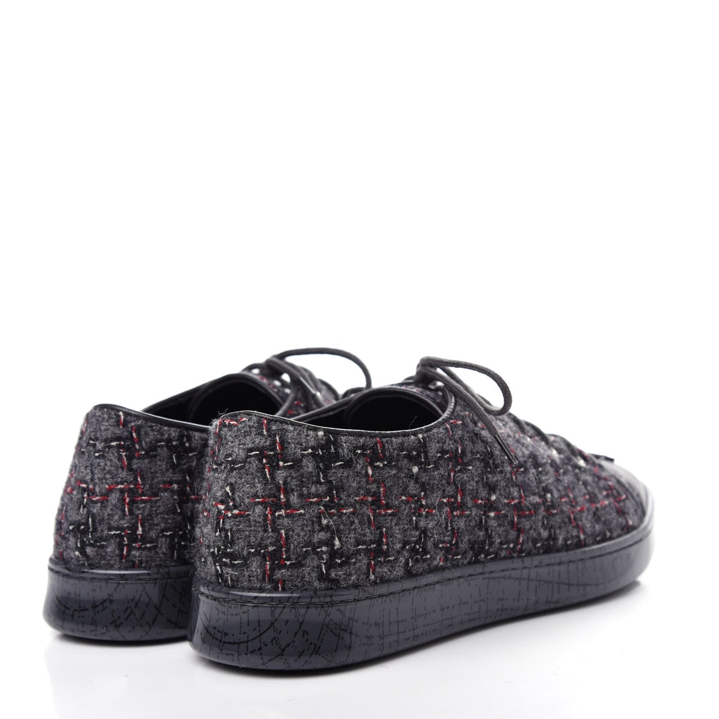 Lambskin Tweed Sneakers 36 Black Grey Red