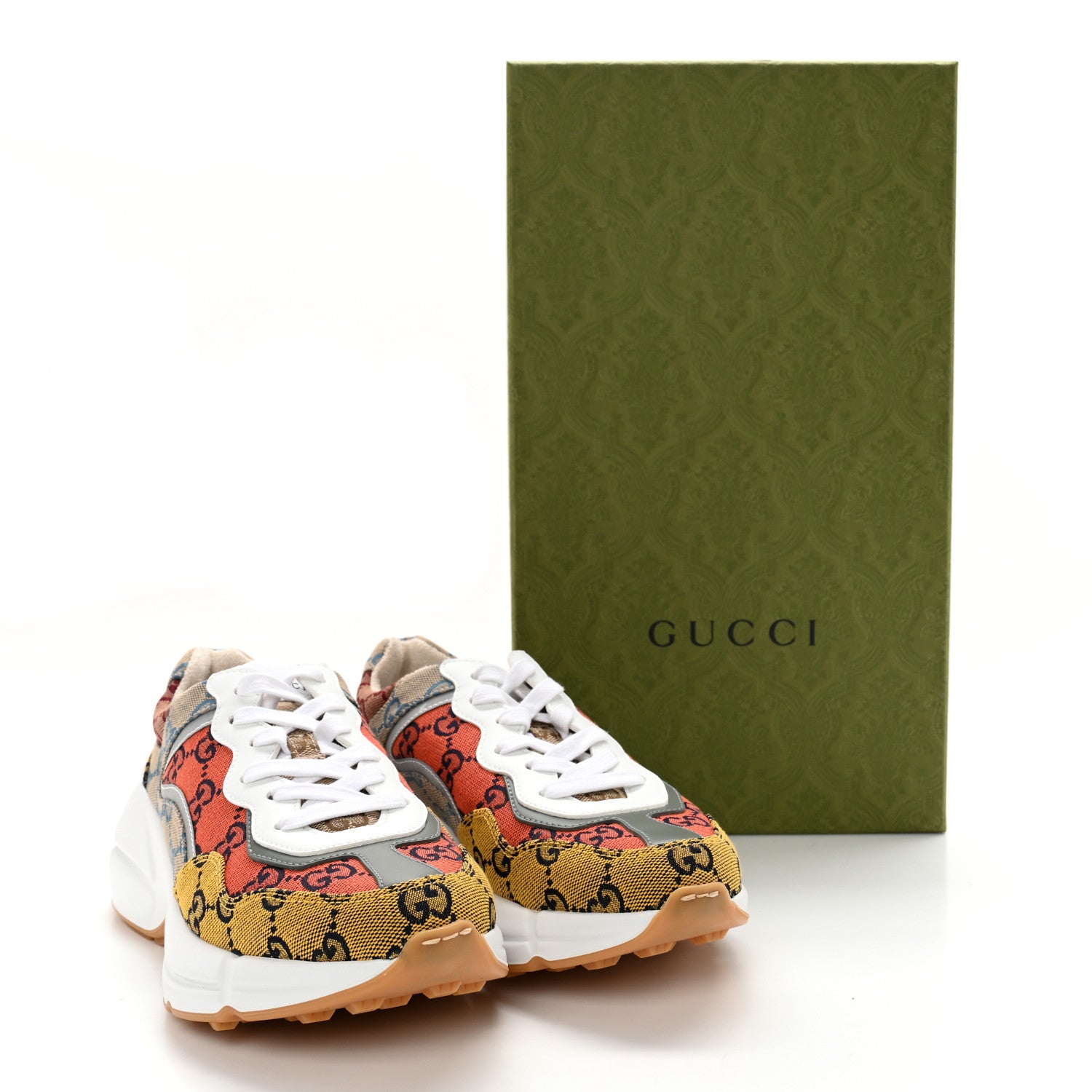 Gucci Monogram Multicolor Demetra Womens Rhyton Sneakers 36.5 Yellow Blue Great White Tabasco 10 of 10