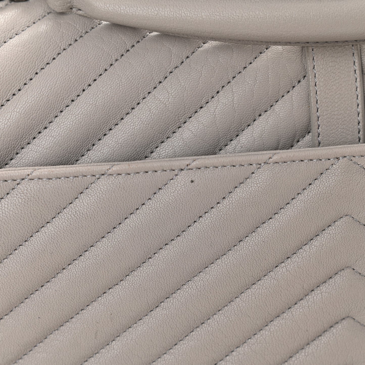 Sheepskin Matelasse Chevron Monogram Large College Satchel Light Grey
