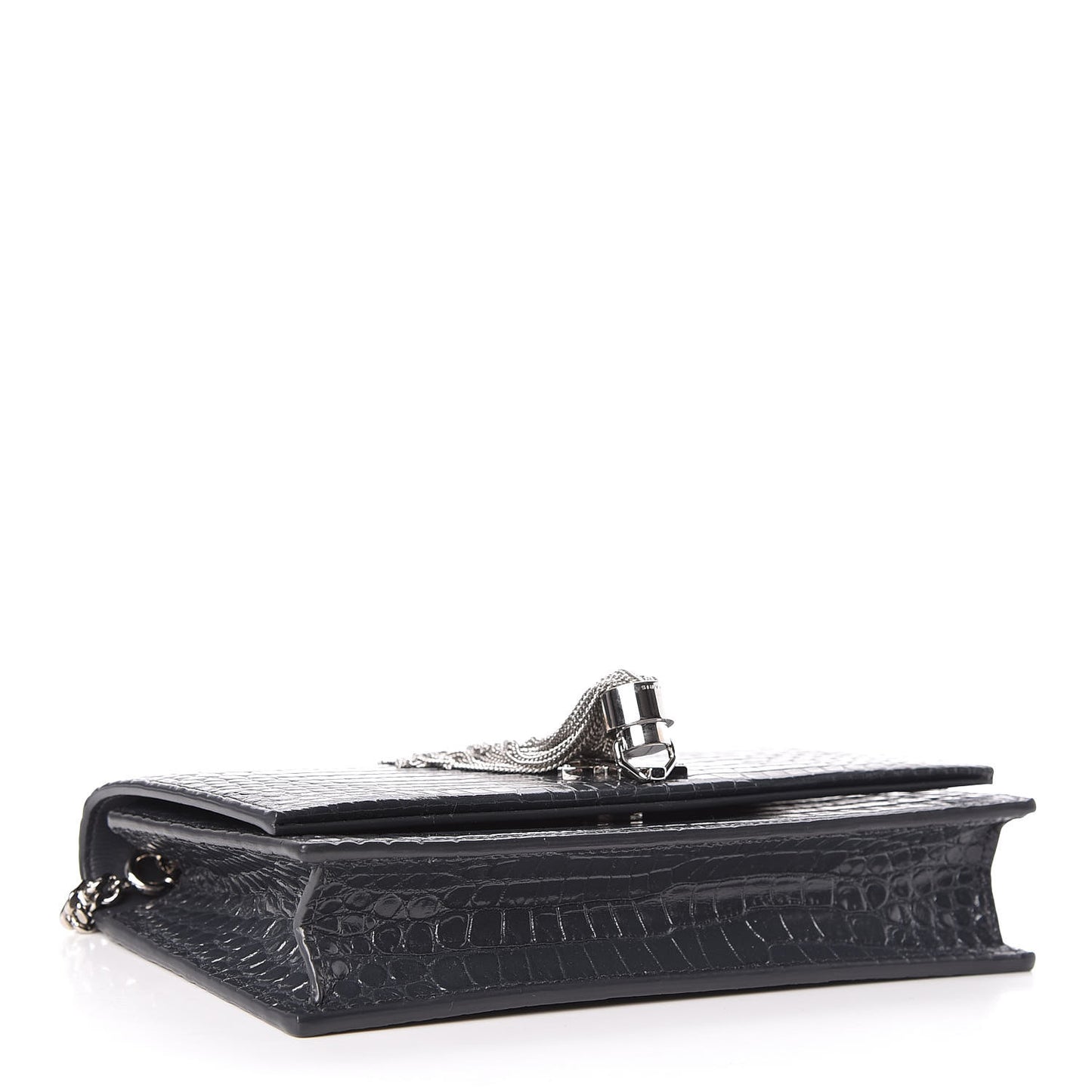 Calfskin Crocodile Embossed Kate Monogram Tassel Chain Wallet Dark Smog