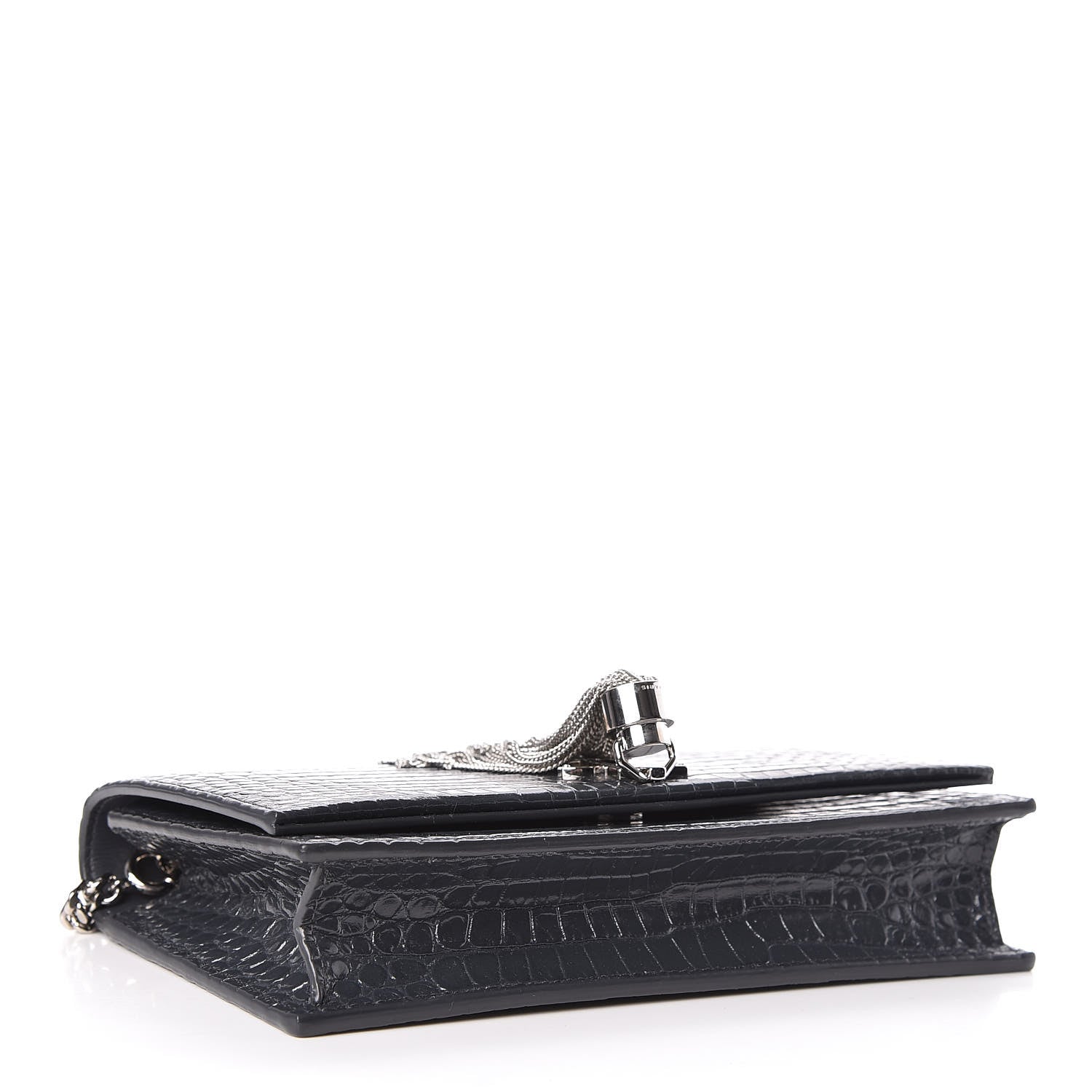 Saint Laurent Calfskin Crocodile Embossed Kate Monogram Tassel Chain Wallet Dark Smog 4 of 11