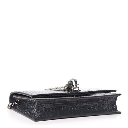 Saint Laurent Calfskin Crocodile Embossed Kate Monogram Tassel Chain Wallet Dark Smog 4 of 11