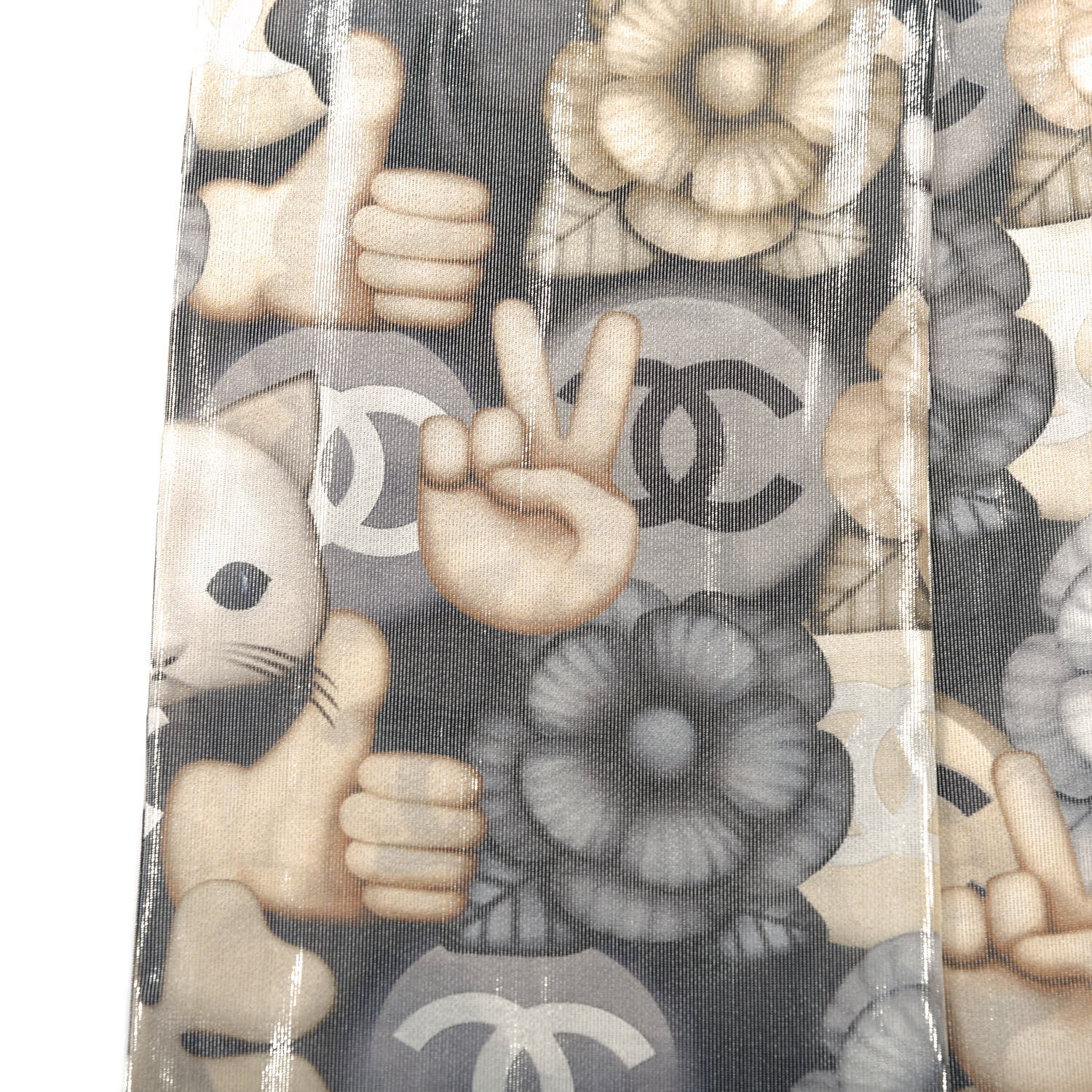 Chanel Silk Cat Emoticon Slim Bandeau Scarf Beige 4 of 4