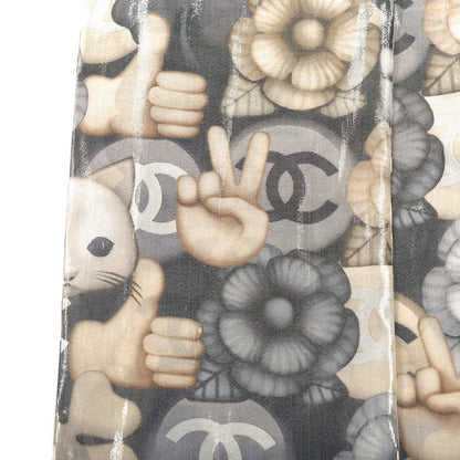 Chanel Silk Cat Emoticon Slim Bandeau Scarf Beige 4 of 4