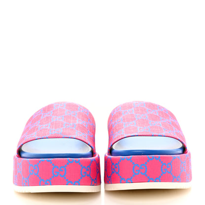 Gucci GG Supreme Joy Monogram Angelina Platform Slide Sandals 40.5 Fuxia Blue 2 of 12