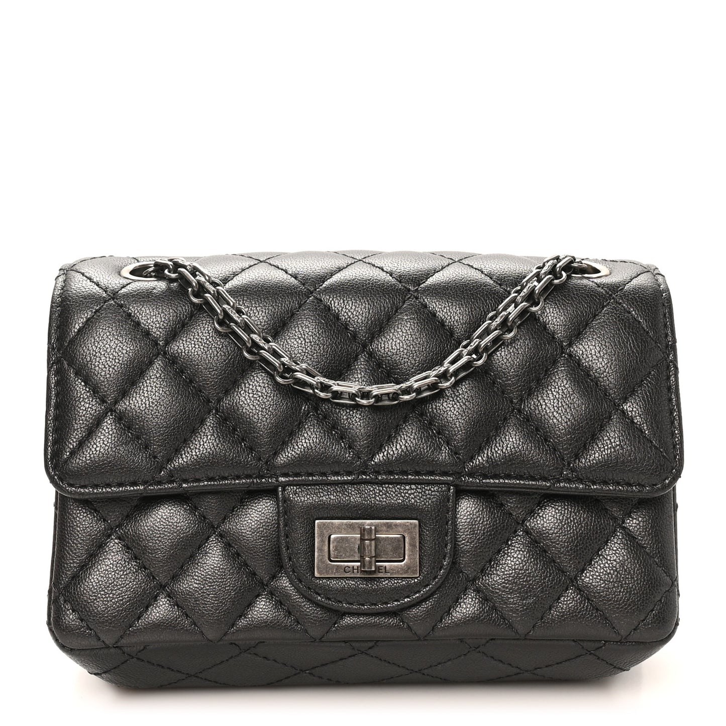 Metallic Sheepskin Quilted 2.55 Reissue Mini Flap Dark Silver