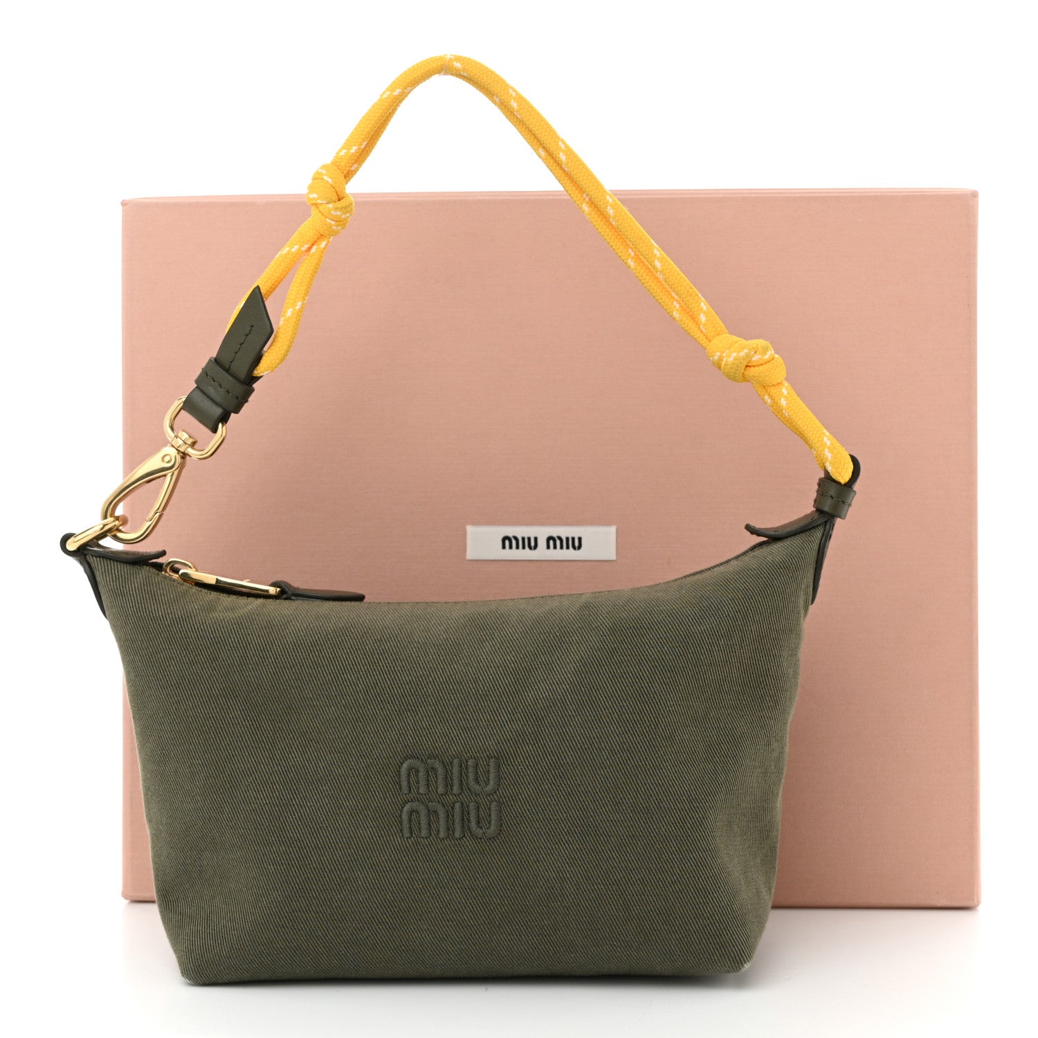 miu miu 巾着　バッグ Miu Miu Canvas Gabardine Pouch Green 1724677 – FASHIONPHILE