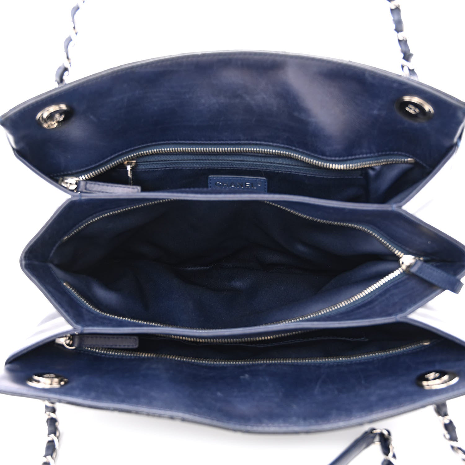Chanel Patent Quilted Accordion Shopping Tote Navy 5 of 11