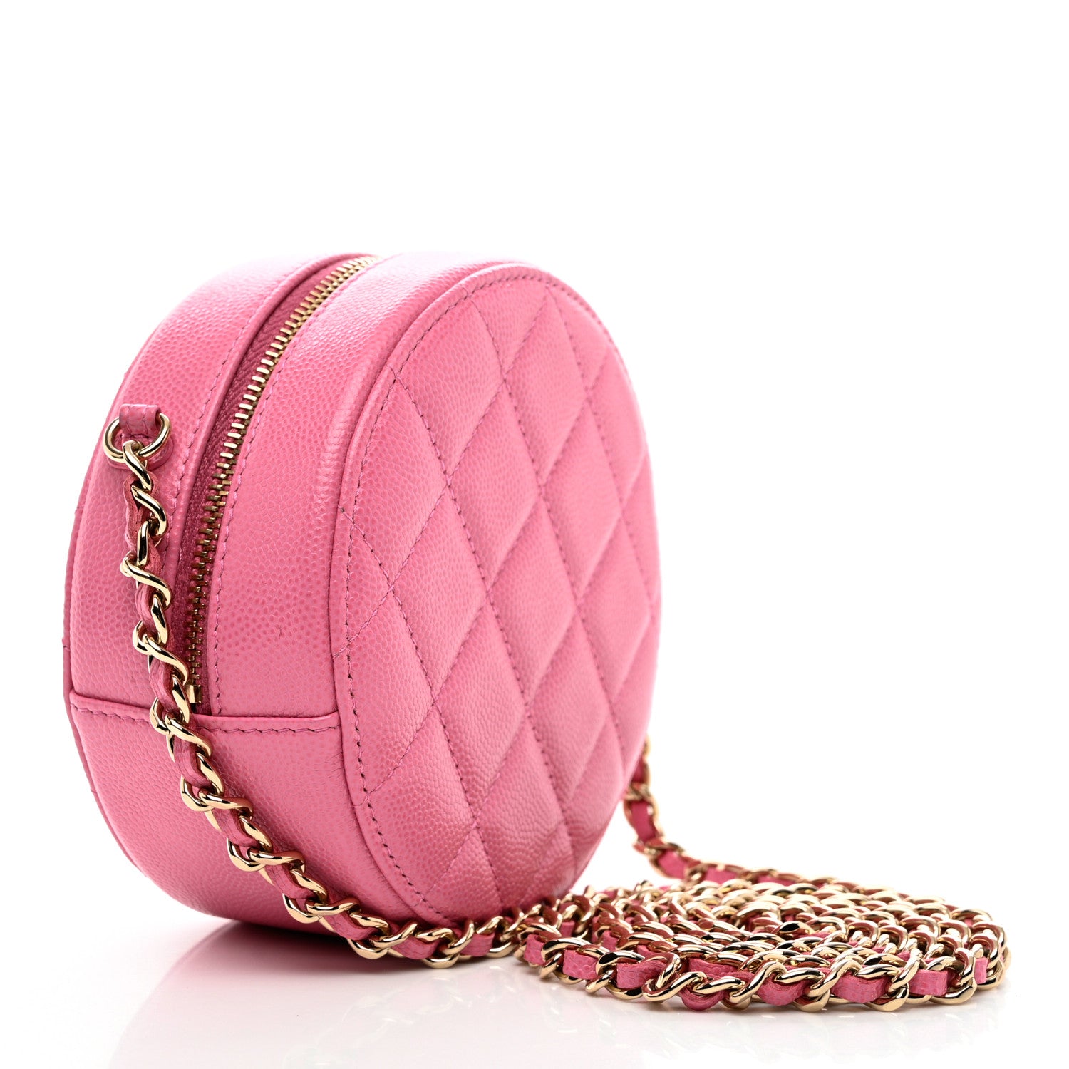 Chanel Caviar Quilted Crystal CC Round Clutch With Chain Pink 3 of 9