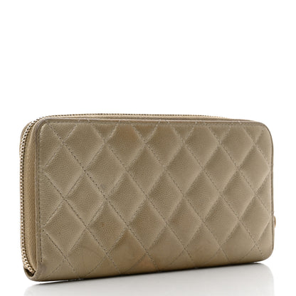 Chanel Iridescent Caviar Quilted Large Gusset Zip Around Wallet Beige 3 of 11