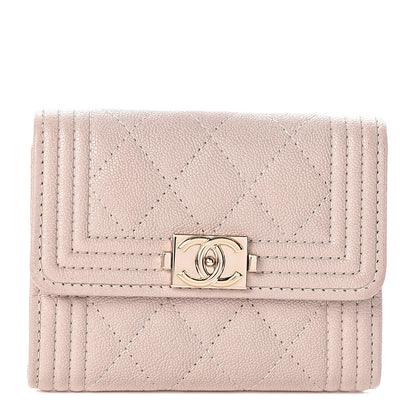 Chanel Iridescent Caviar Quilted Boy Card Holder Wallet Beige 1 of 11