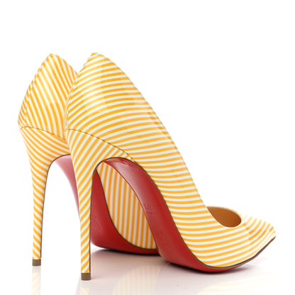 Christian Louboutin Patent Pigalle Follies Stripes 100 Pumps 37.5 Banana White 4 of 8