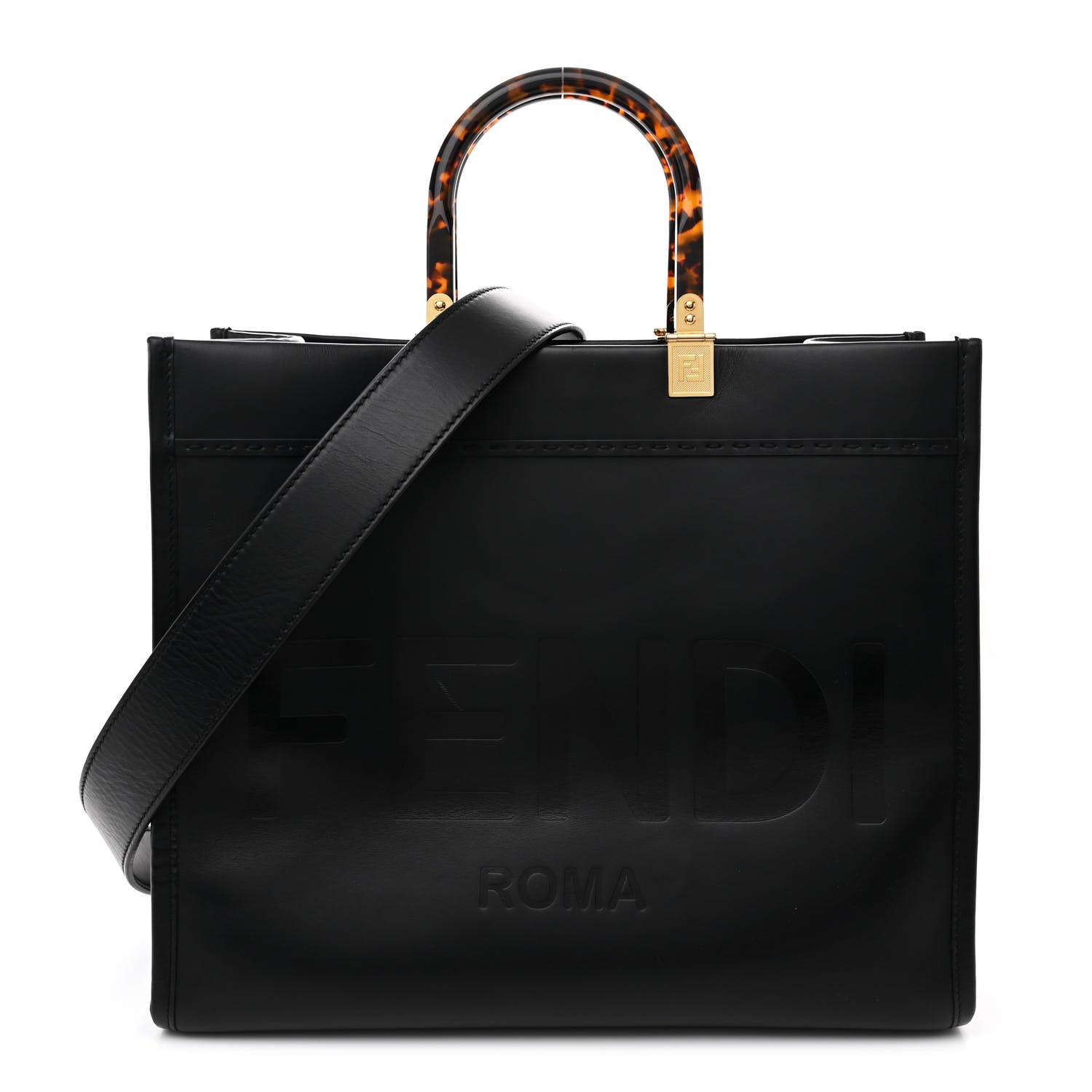 Fendi Vitello King Plexiglass Medium Fendi Sunshine Shopper Tote Black 1 of 10