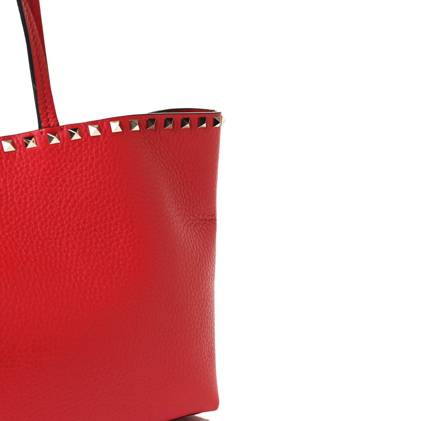 Grained Calfskin Small Rockstud Shoulder Tote Rouge Pur