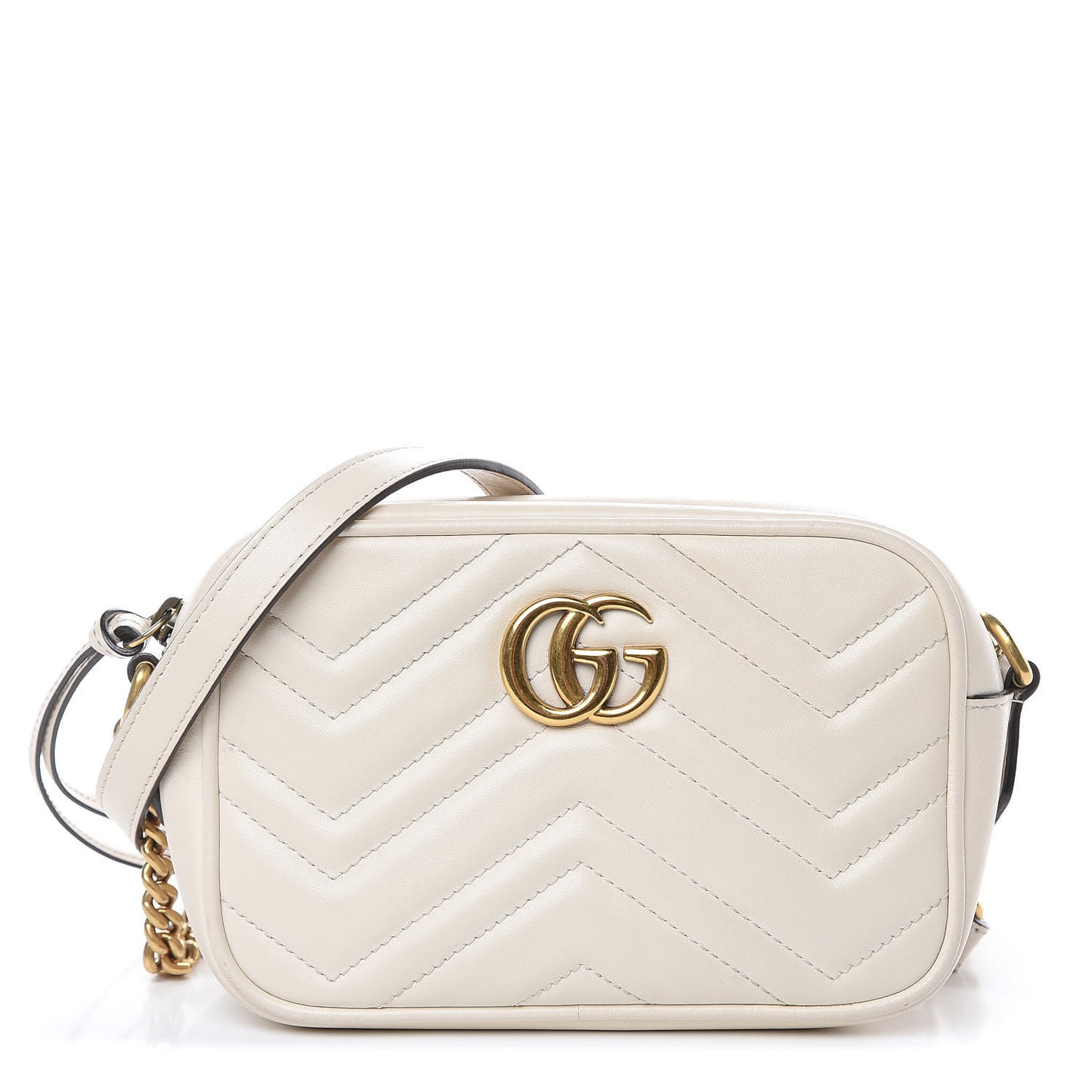 Calfskin Matelasse Mini GG Marmont Chain Shoulder Bag White