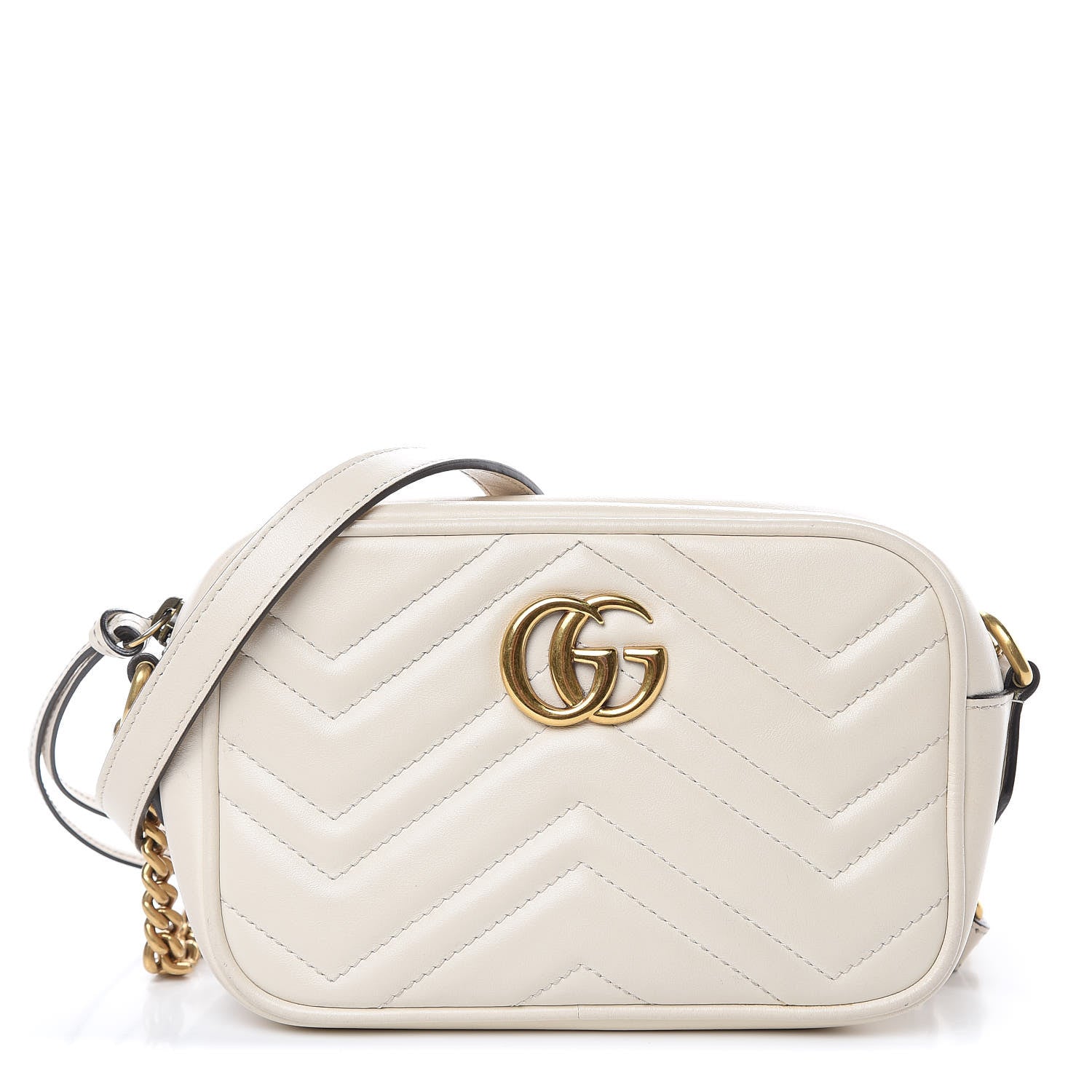 Gucci Calfskin Matelasse Mini GG Marmont Chain Shoulder Bag White 1 of 14
