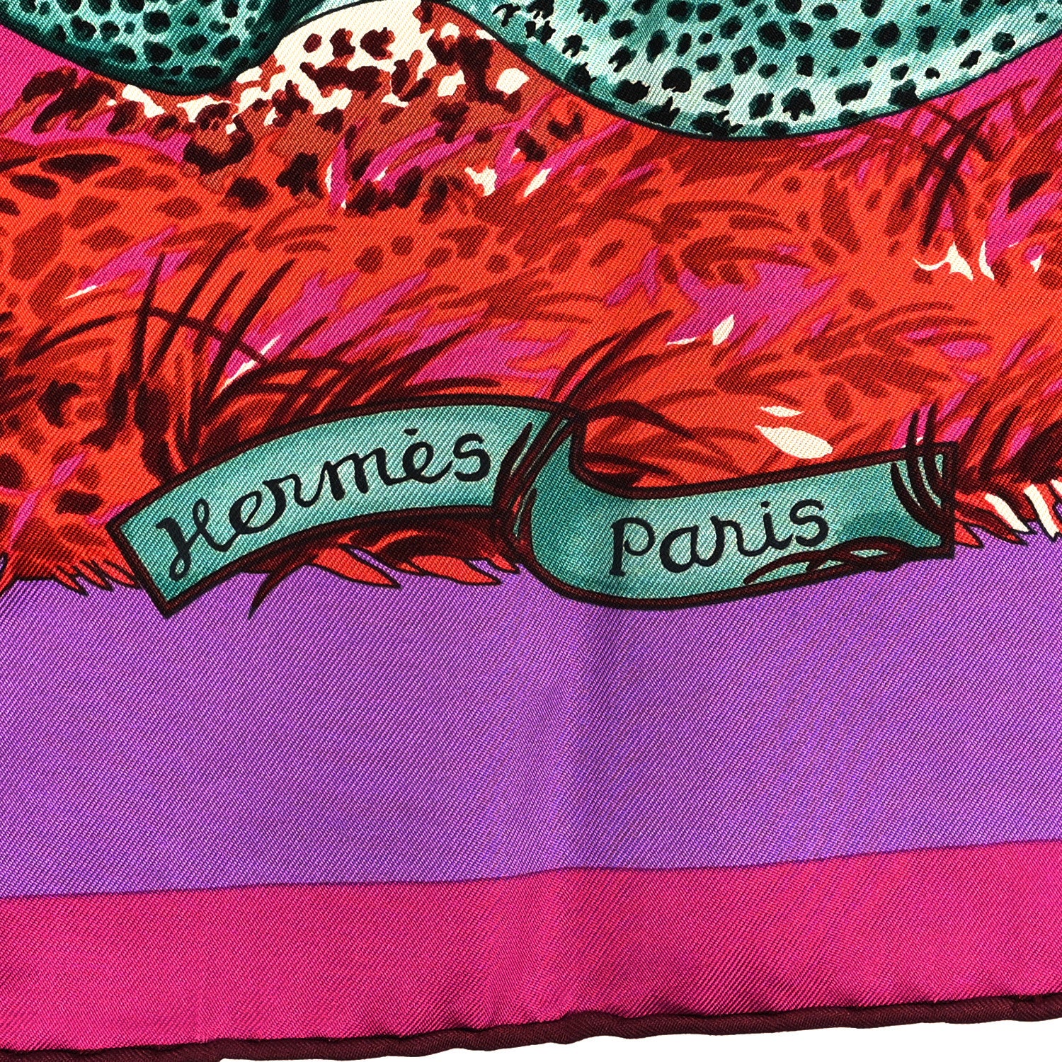 Hermes Silk Guepards Scarf 90 Fuchsia Violet Rouge 2 of 3