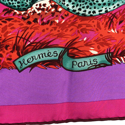 Hermes Silk Guepards Scarf 90 Fuchsia Violet Rouge 2 of 3
