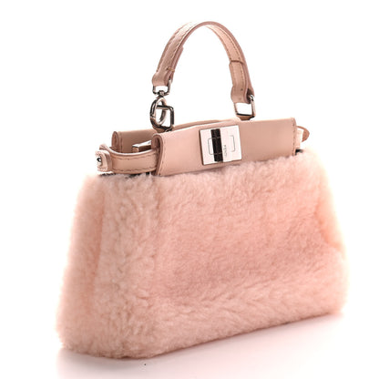 Fendi Shearling Shiny Nappa Micro Peekaboo Iconic Satchel Light Rose 2 of 9