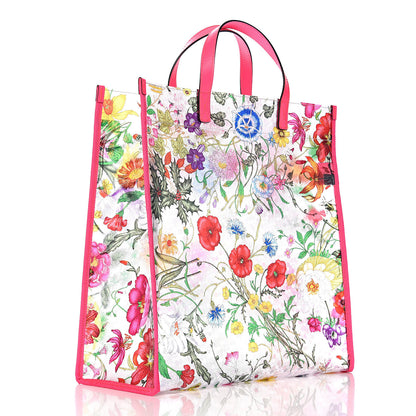 Gucci Calfskin Textured Vinyl Print Flora Tote Fluorescent Fuchsia 2 of 7