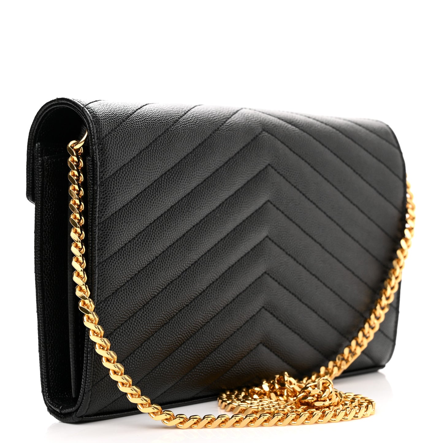 Grain De Poudre Matelasse Chevron Monogram Chain Wallet Black