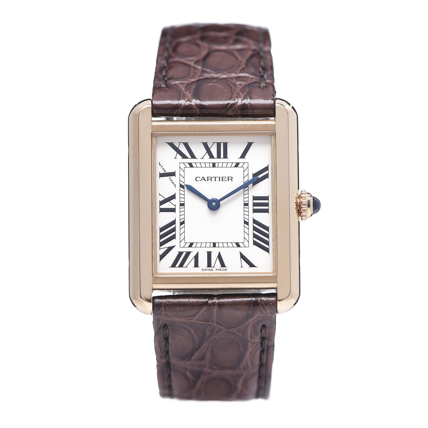 Cartier Stainless Steel 18K Pink Gold Alligator 24mm Tank Solo Quartz Watch Brown 1 of 7