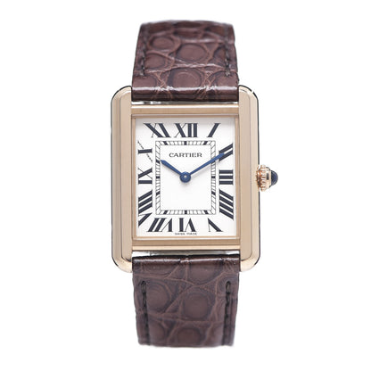 Cartier Stainless Steel 18K Pink Gold Alligator 24mm Tank Solo Quartz Watch Brown 1 of 7