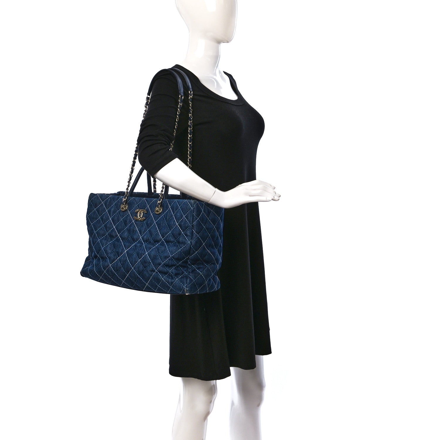 Chanel Denim Quilted Large Coco Handle Shopping Tote Blue 2 of 9