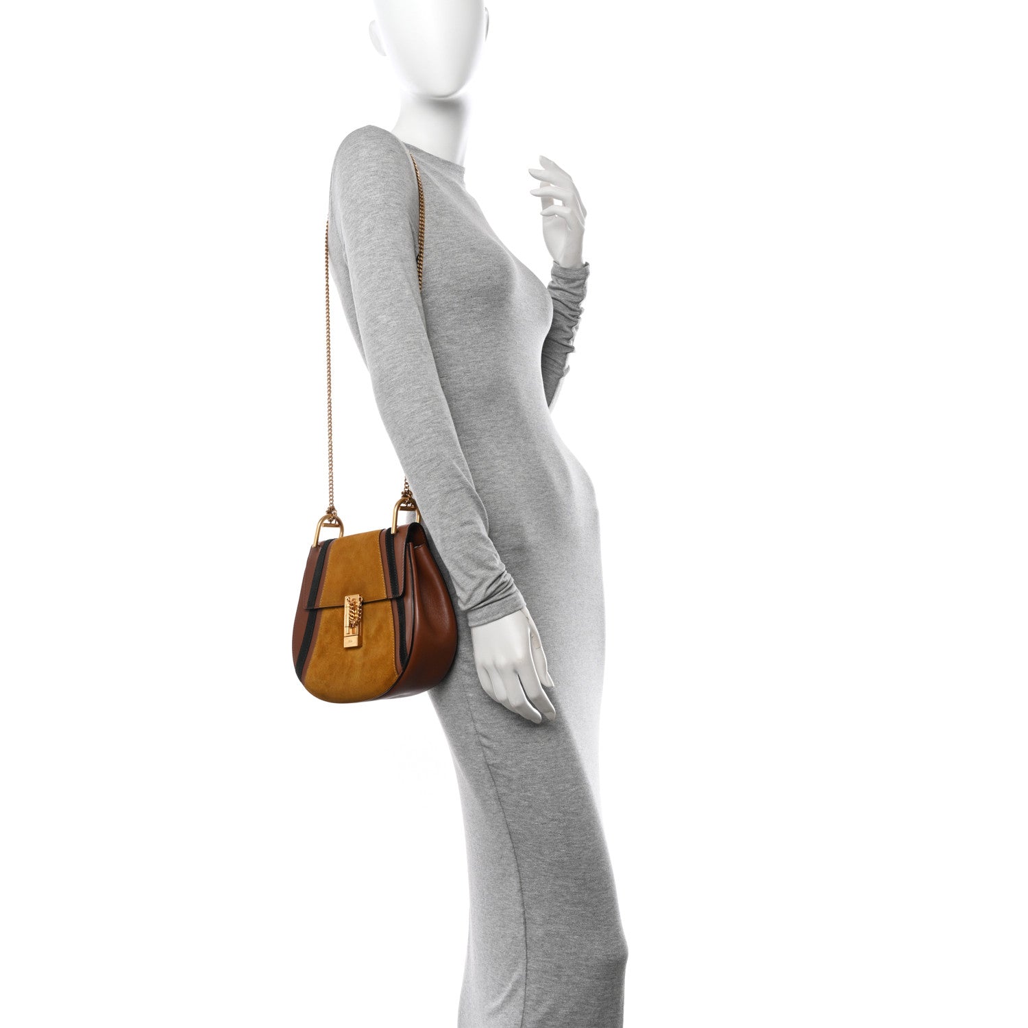 Chloe Suede Calfskin Patchwork Mini Drew Shoulder Bag Tobacco 2 of 9