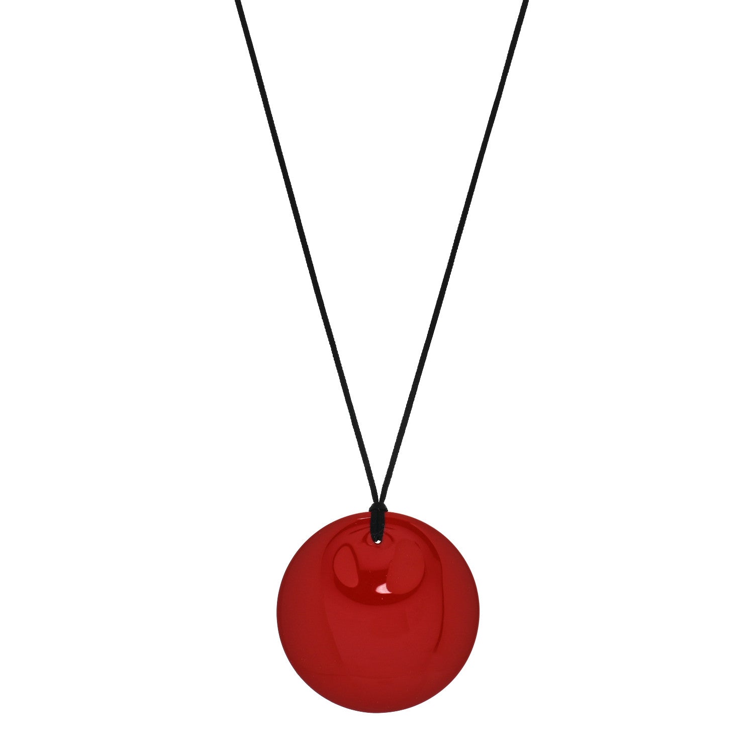Tiffany Lacquer Hardwood Elsa Peretti Round Pendant Cord Necklace Red 1 of 5