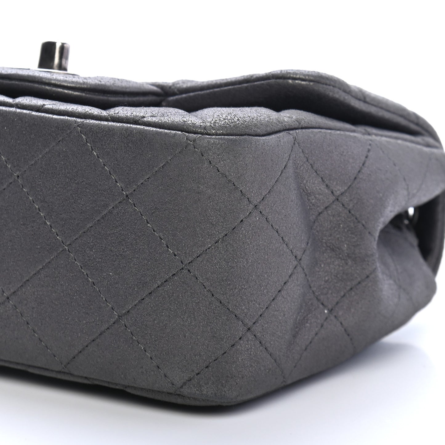 Metallic Goatskin Quilted Mini Square Flap Charcoal Grey