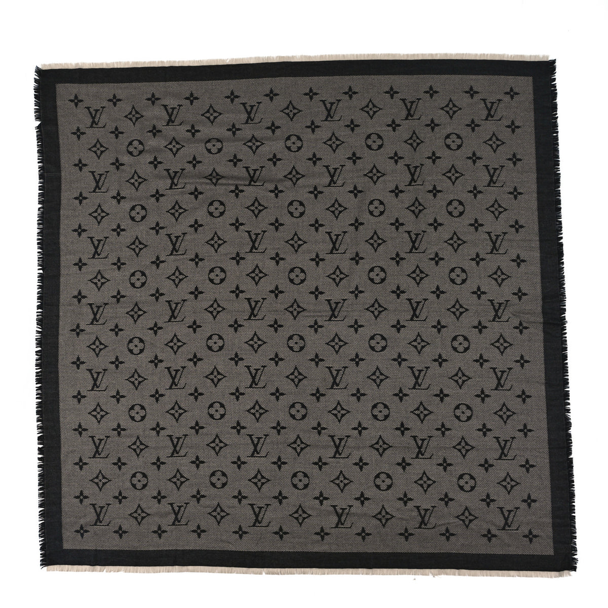 Wool Silk Monogram Neo Natte Shawl Black