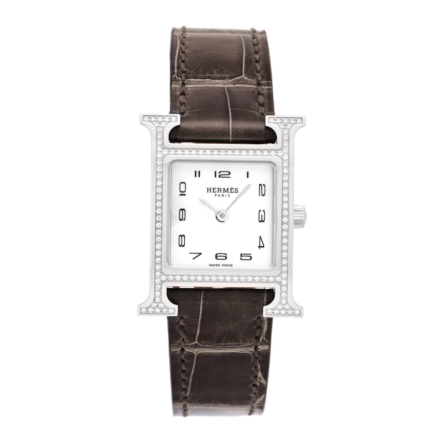 Stainless Steel Alligator Diamond Bezel Mother of Pearl 21mm Heure H Hour Quartz Watch Gris Elephant