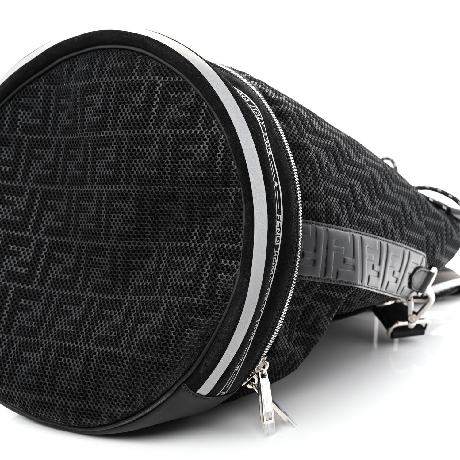 Fendi Mesh Cuoio Romano Vitello Stampa FF 1974 Embossed Logo Plate Mon Tresor Holdall Bag Black 9 of 9