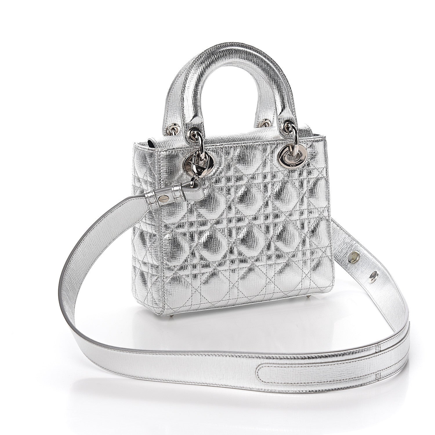 Christian Dior Metallic Grained Calfskin Cannage Small Lucky Badges My Lady Dior Silver 2 of 9
