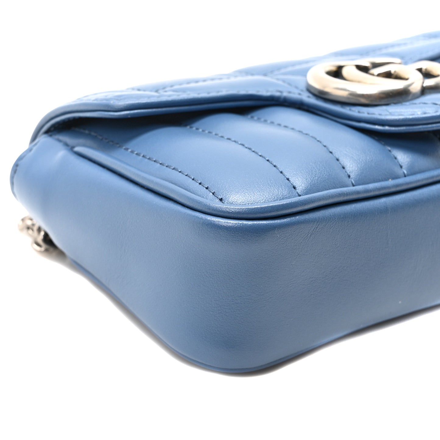 Calfskin Matelasse Aria Super Mini GG Marmont Shoulder Bag Clear Blue