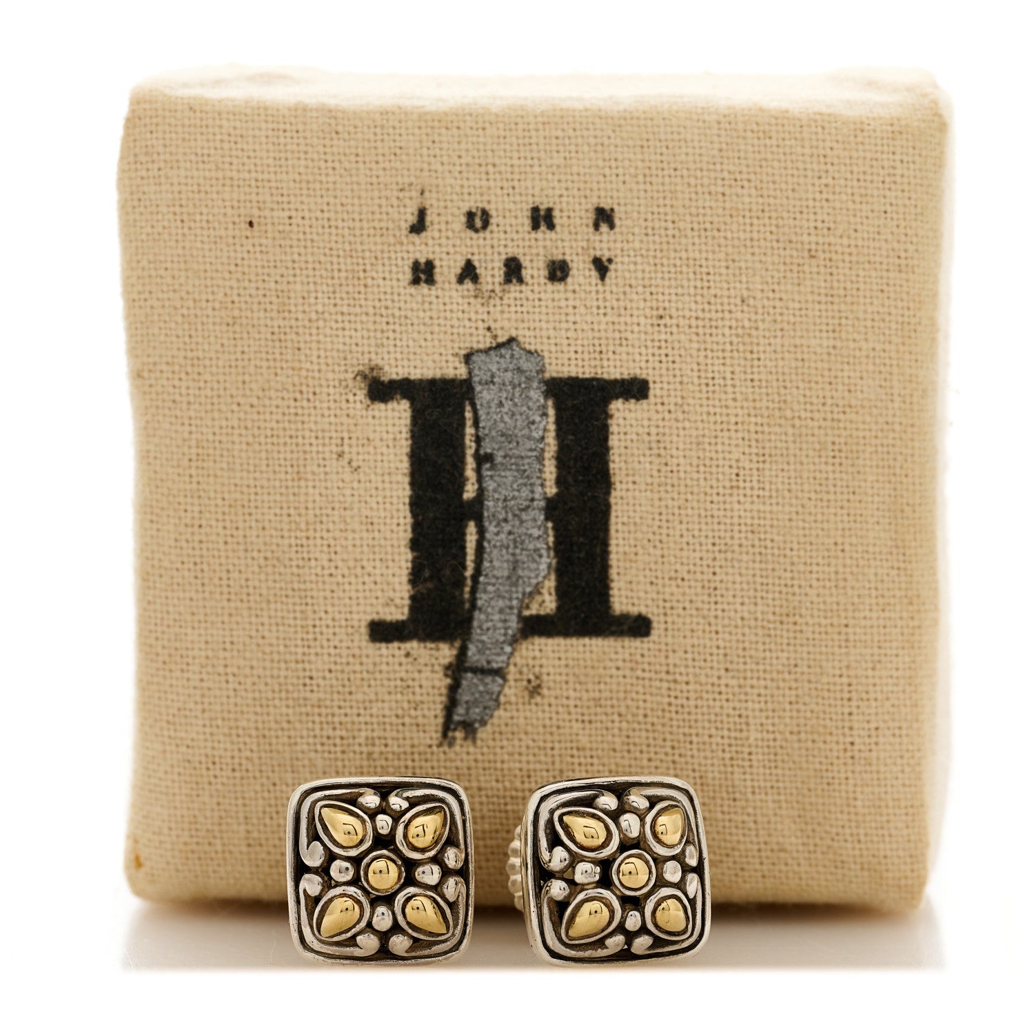 John Hardy Sterling Silver 18K Yellow Gold Jaisalmer Dot Square Earrings 3 of 5