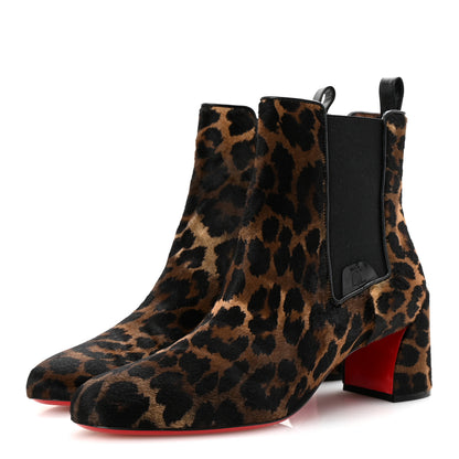 Christian Louboutin Pony Kid Leopard Turelastic 55 Ankle Boots 41 Brown Black 4 of 9