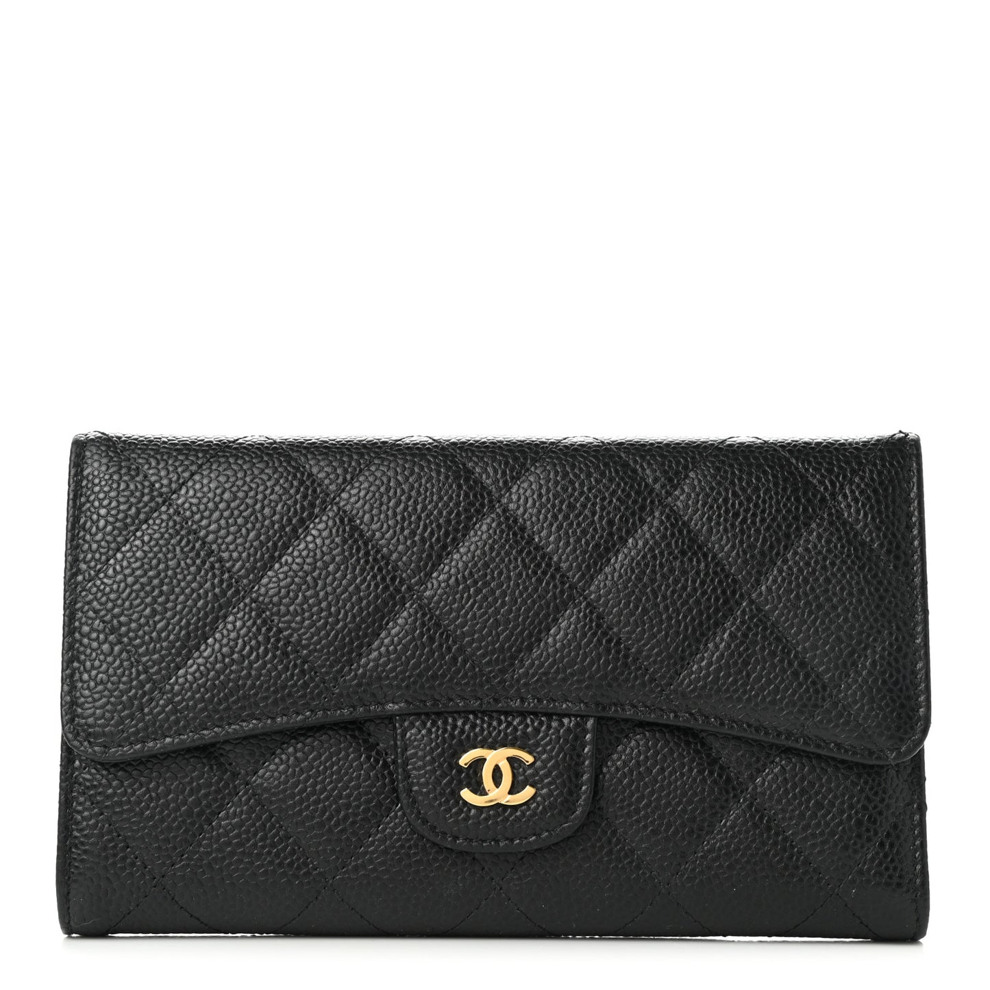 Caviar Quilted Large Flap Wallet Black