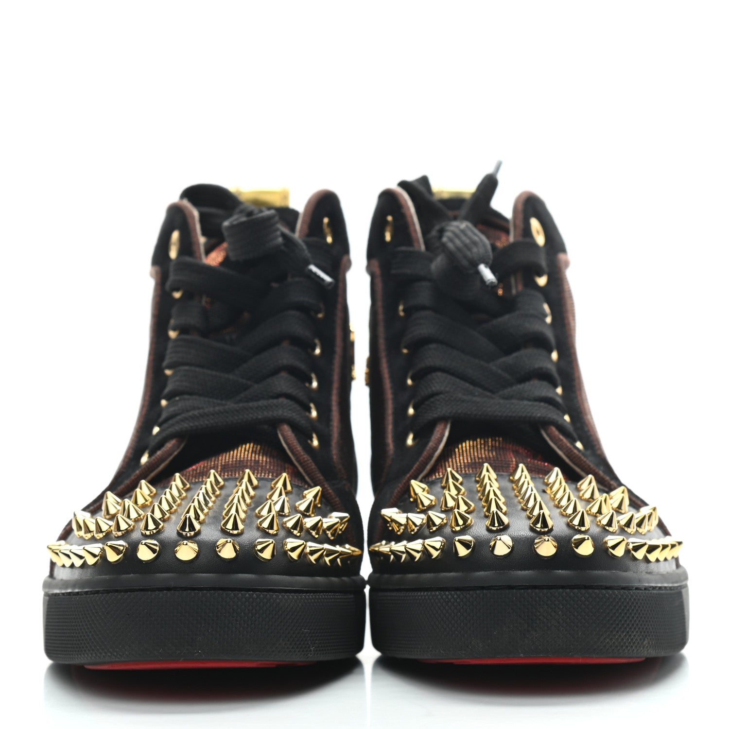 Christian Louboutin Calfskin Lurex Specchio Spikes Louis Orlato Flat Sneakers 37 Black Gold 2 of 8