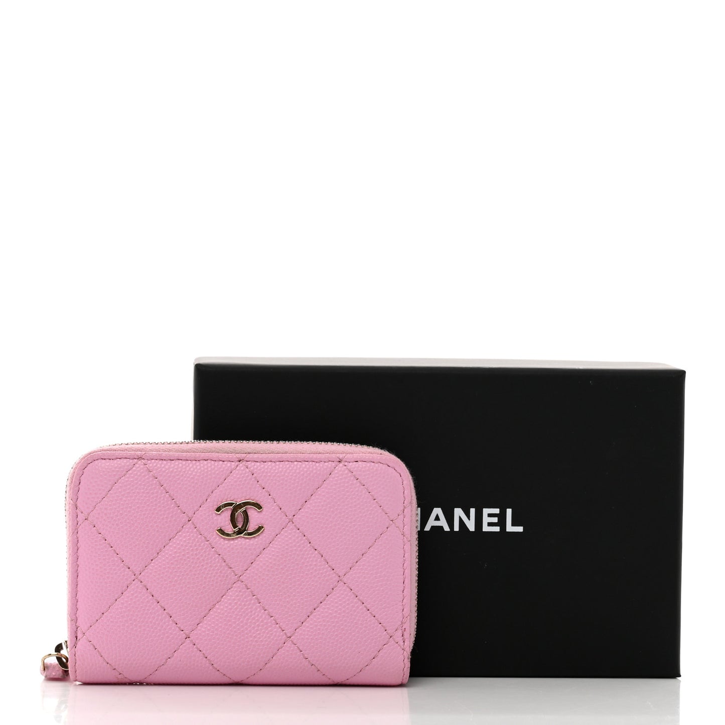 Caviar Quilted Zip Coin Purse Pink