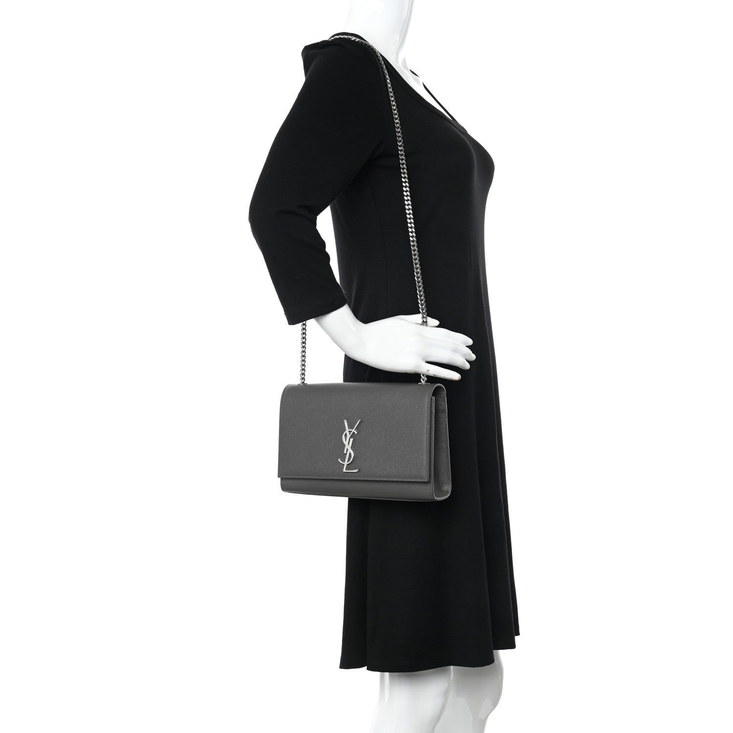 Saint Laurent Grain De Poudre Medium Classic Monogram Kate Satchel Earth Grey 2 of 10