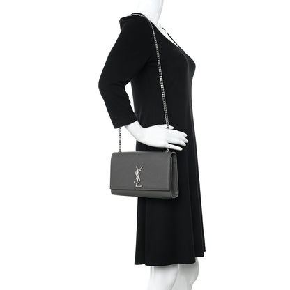 Saint Laurent Grain De Poudre Medium Classic Monogram Kate Satchel Earth Grey 2 of 10