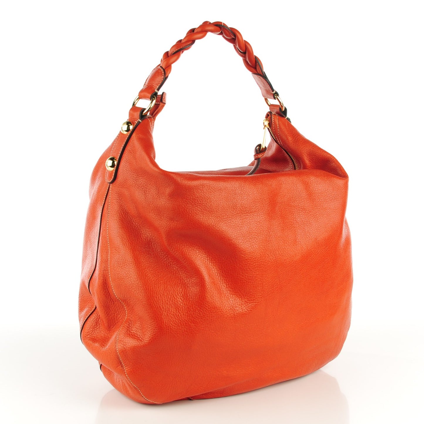 Spongy Pebbled Calfskin Large Daria Hobo Burnt Orange