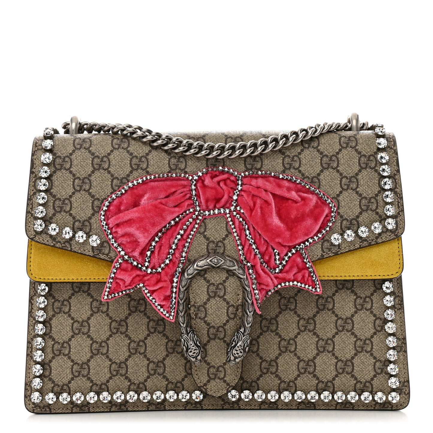 GG Supreme Monogram Crystal Bow Embroidered Medium Dionysus Shoulder Bag Yellow