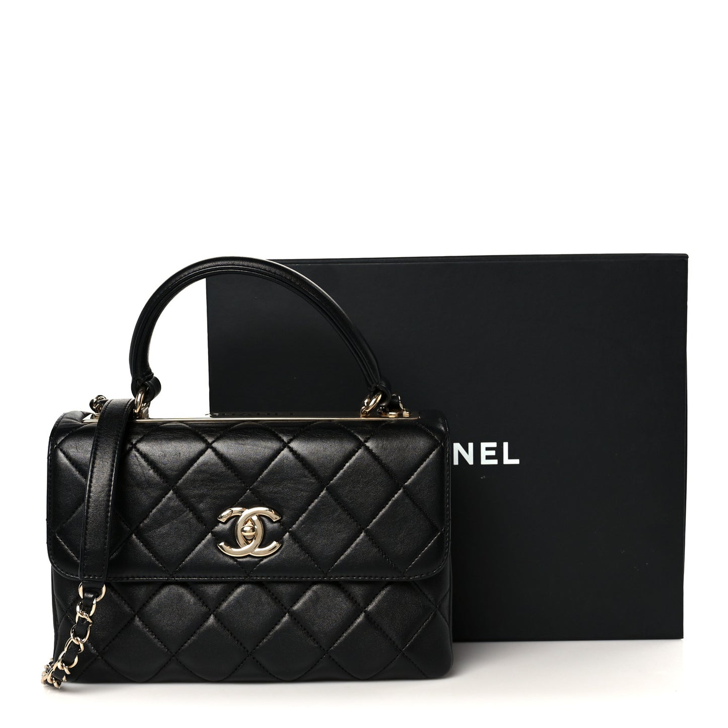 Lambskin Quilted Small Trendy CC Dual Handle Flap Bag Black