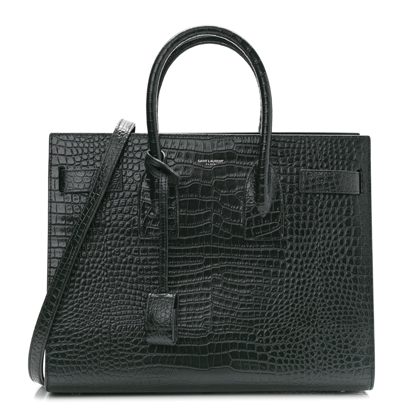 Patent Crocodile Embossed Small Sac de Jour Dark Green