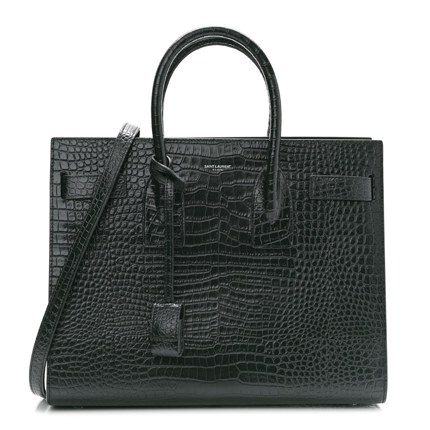 Saint Laurent Patent Crocodile Embossed Small Sac de Jour Dark Green 1 of 11