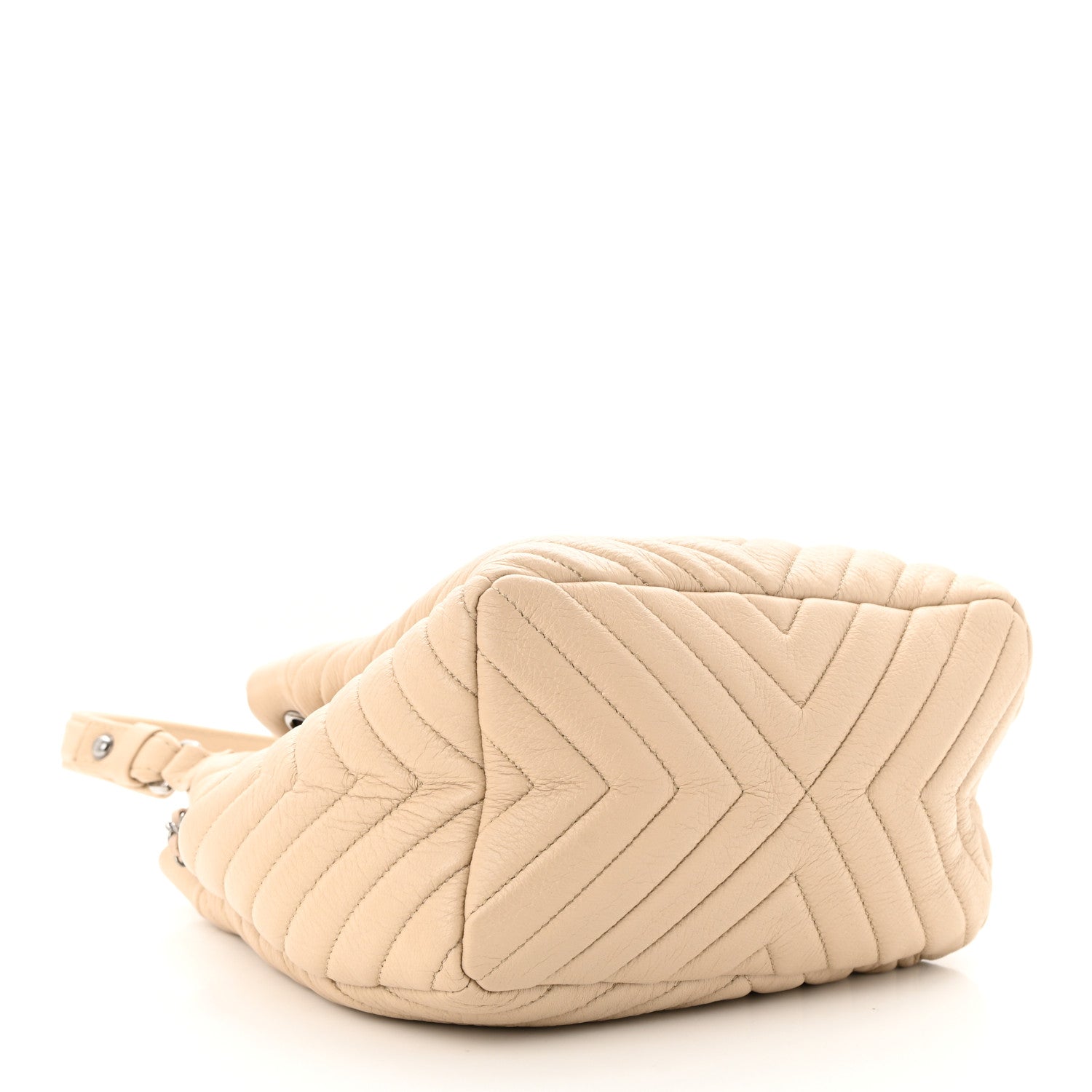 Chanel Deerskin Chevron Small CC Chain Bucket Bag Beige 4 of 10