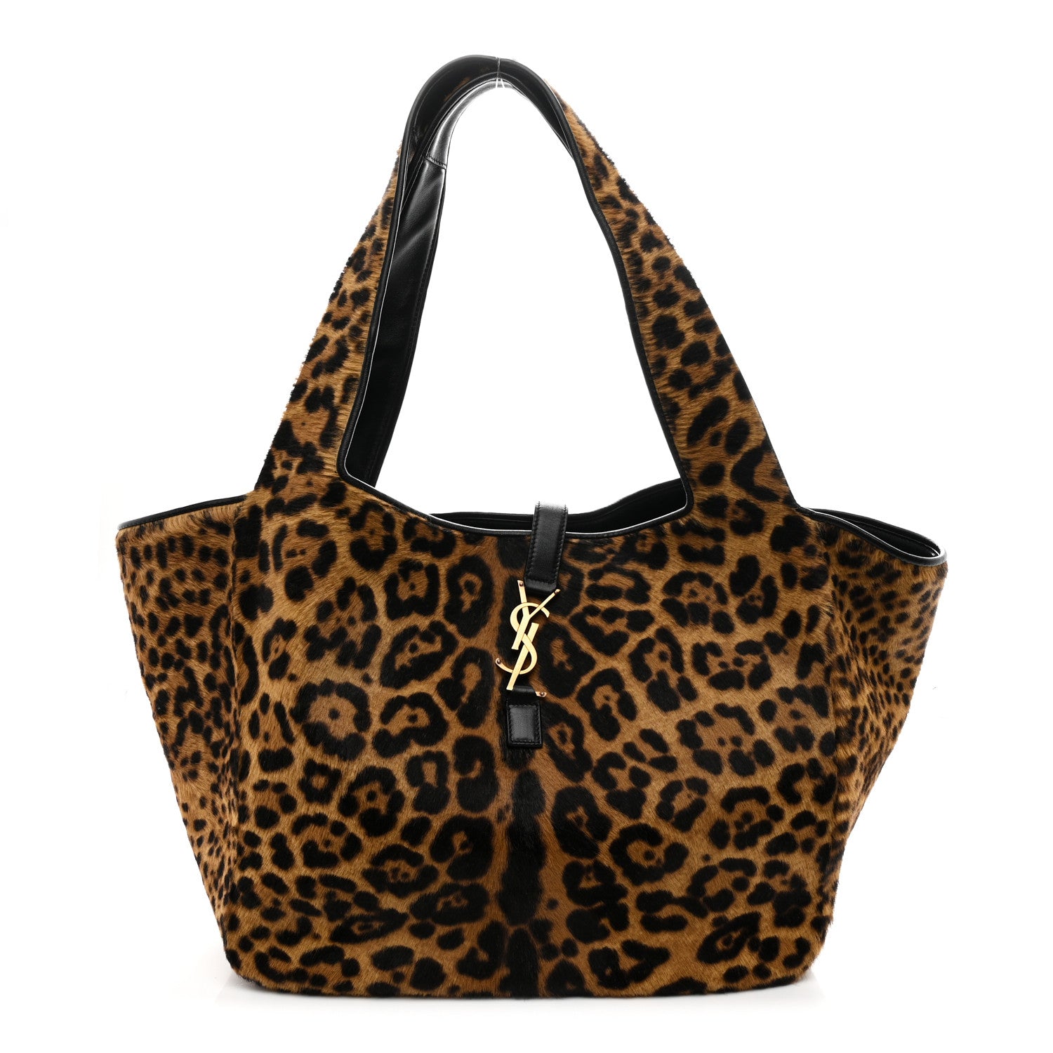 Saint Laurent Pony Hair Nappa Leopard Print Le 5 A 7 Bea Tote Earth Black 1 of 10